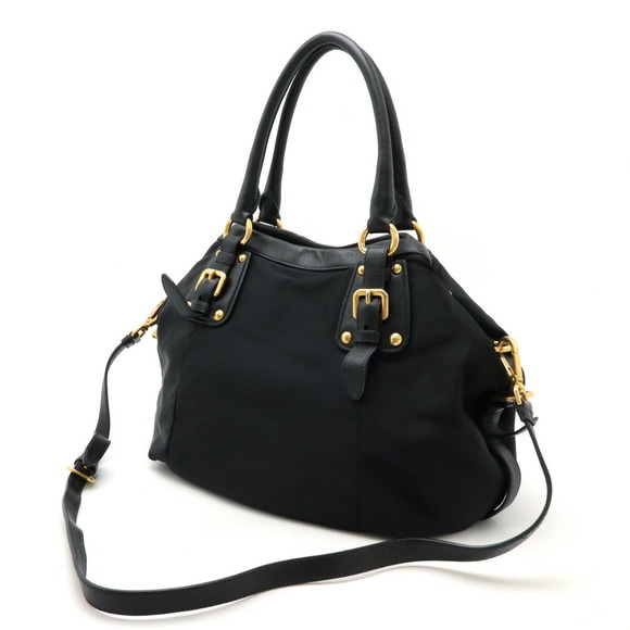 Prada Nero 2WAY Bag Black Jacquard Tote Nylon Leather - Picture 1 of 8